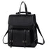 Sac à dos convertible en faux cuir noir avec poignée, rabat et poches à boucles