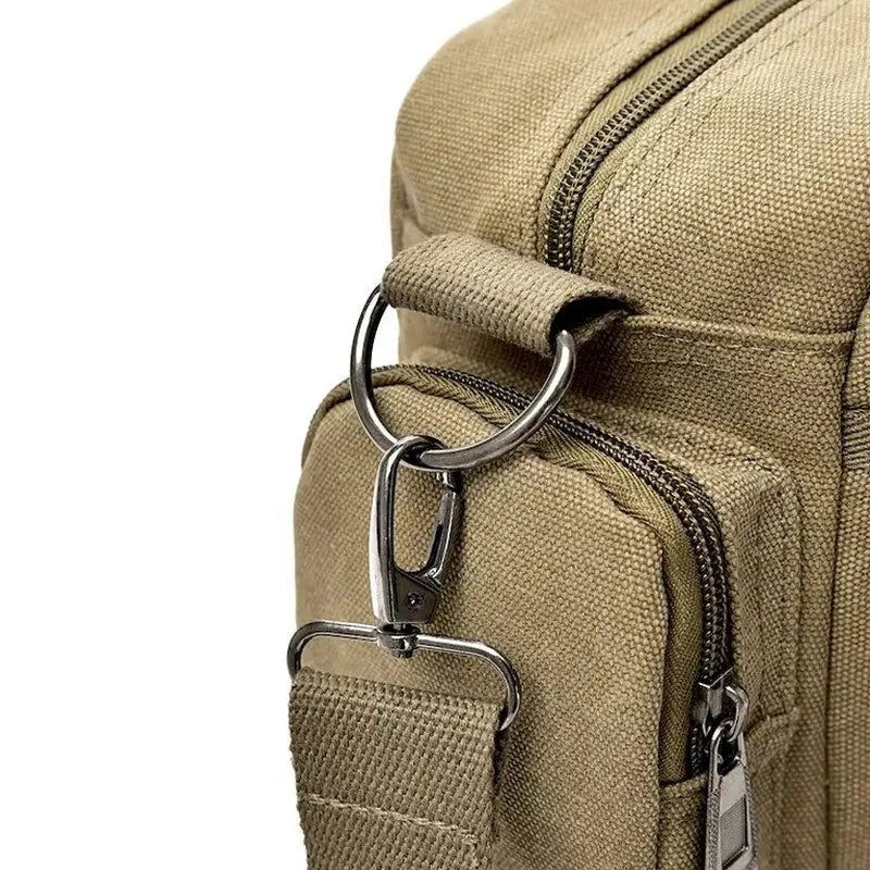 Sac à dos de voyage en toile beige avec clip en métal et anneau en D