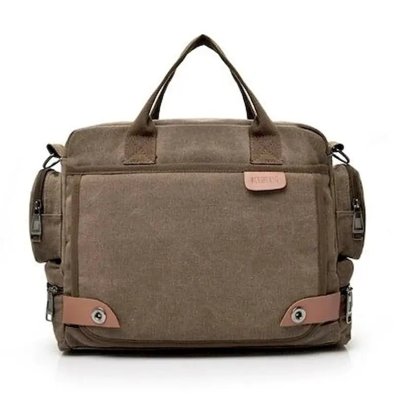 Sac messager en toile marron avec poignées supérieures et poches latérales pour le Petit sac à dos de voyage