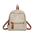 Sac à dos femme de plage en paille tissé avec accents en cuir marron et fermeture éclair