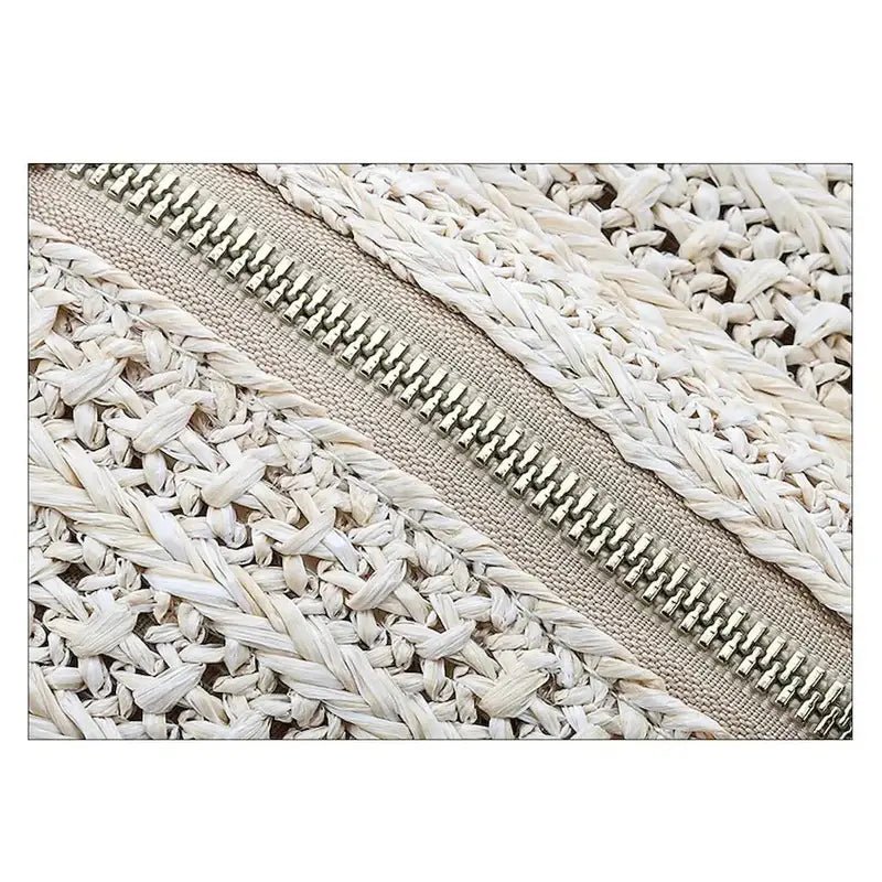 Sac à dos femme de plage en paille léger avec fermeture éclair en argent