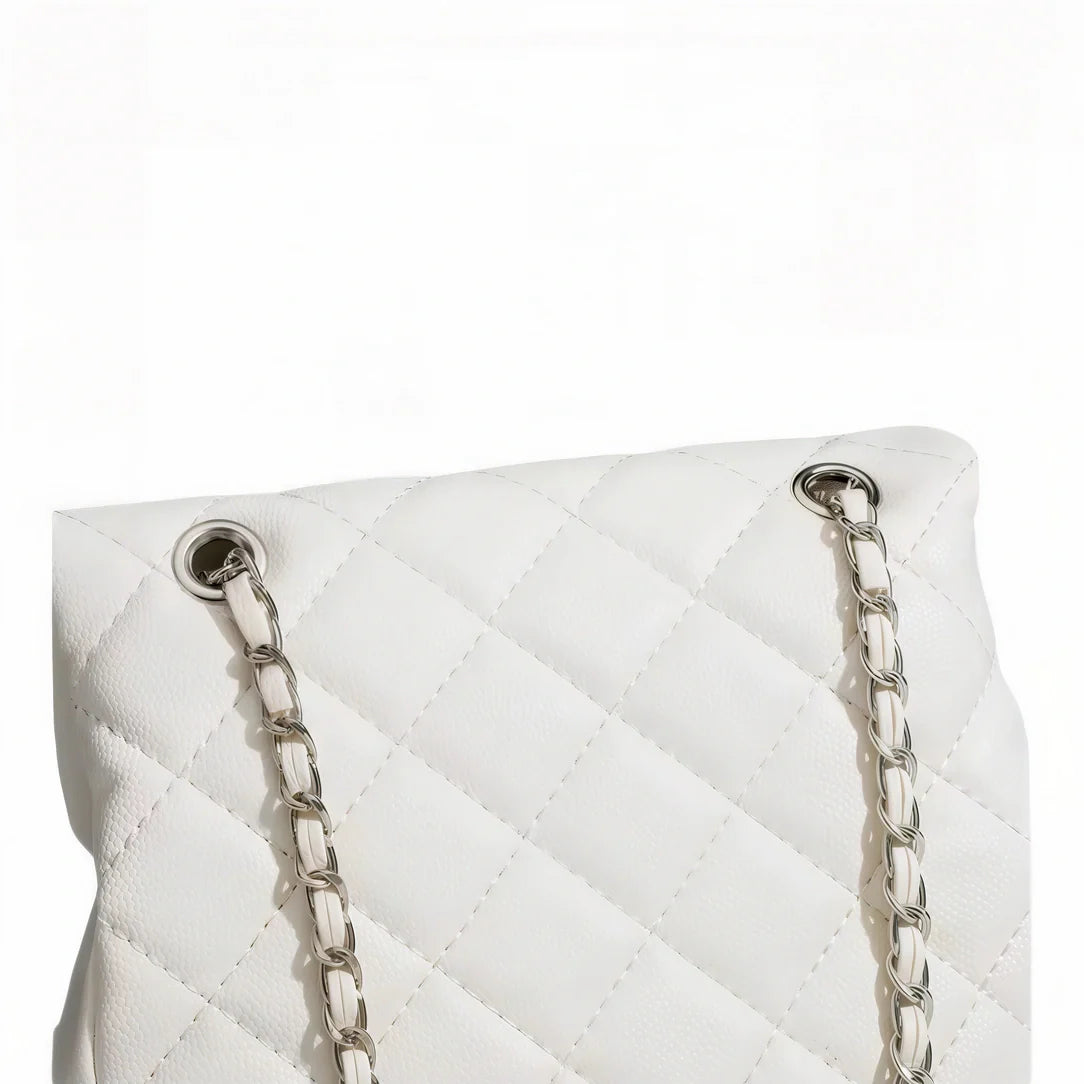 Sac à dos en cuir blanc matelassé avec chaîne argentée - Granit