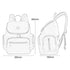 Dessins linéaires du Petit sac à dos à langer avec vues frontale, latérale et dimensions
