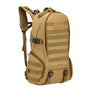 Sac à dos militaire kaki marron tactique avec webbing MOLLE et multiples compartiments