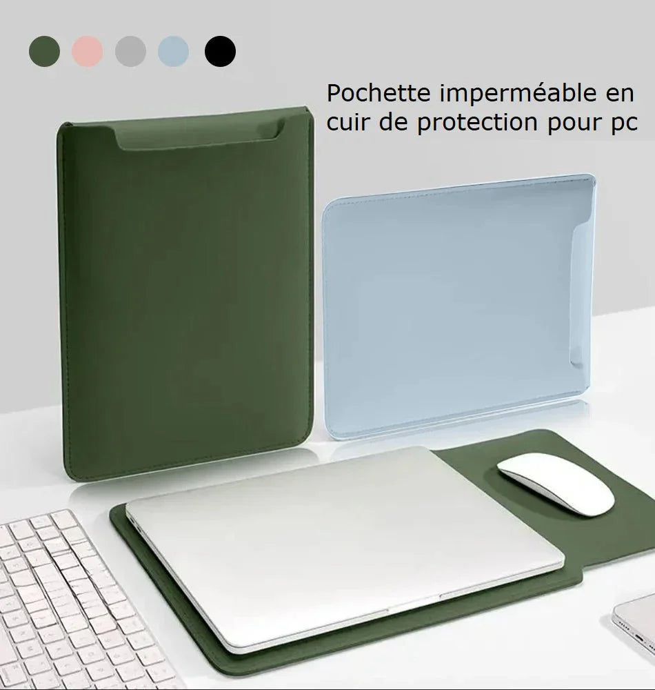 Etui en cuir waterproof pour ordinateur portable avec tapis de souris intégré