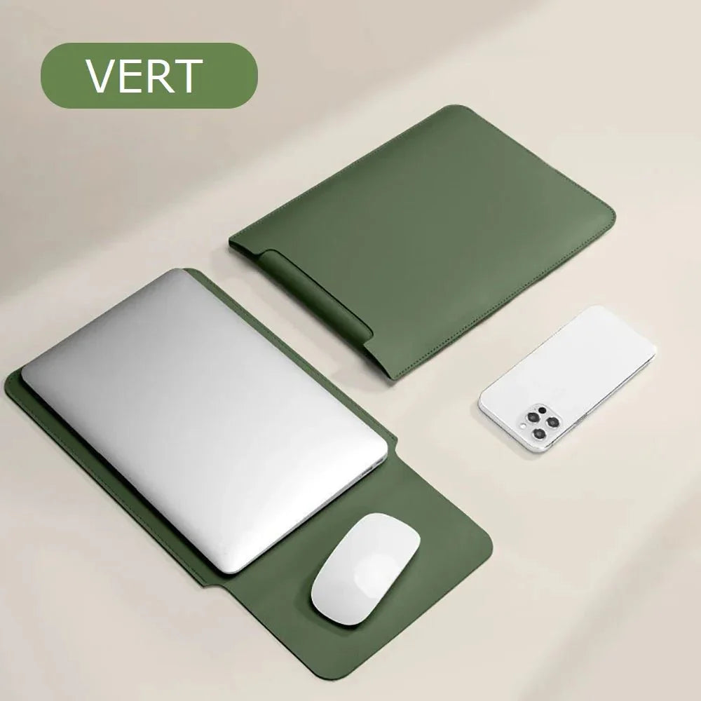 Étui de protection PC en cuir vert avec rabat, extension pour souris intégré