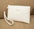 Pochette femme en cuir blanche à quilting, bandoulière enroulable et accessoires dorés