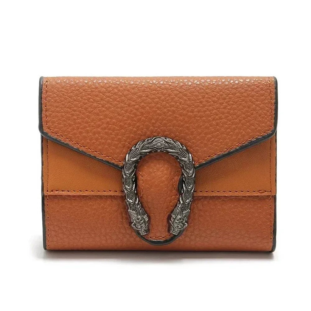 Portefeuille chic en cuir rectangulaire texturé brun avec clasp en forme de fer à cheval en argent