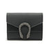 Portefeuille chic en cuir en cuir noir avec boucle en forme de fer à cheval argenté