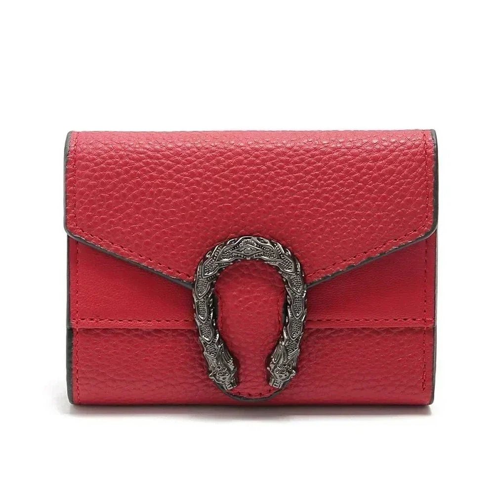 Portefeuille chic en cuir en cuir rouge avec boucle en fer argenté foncé