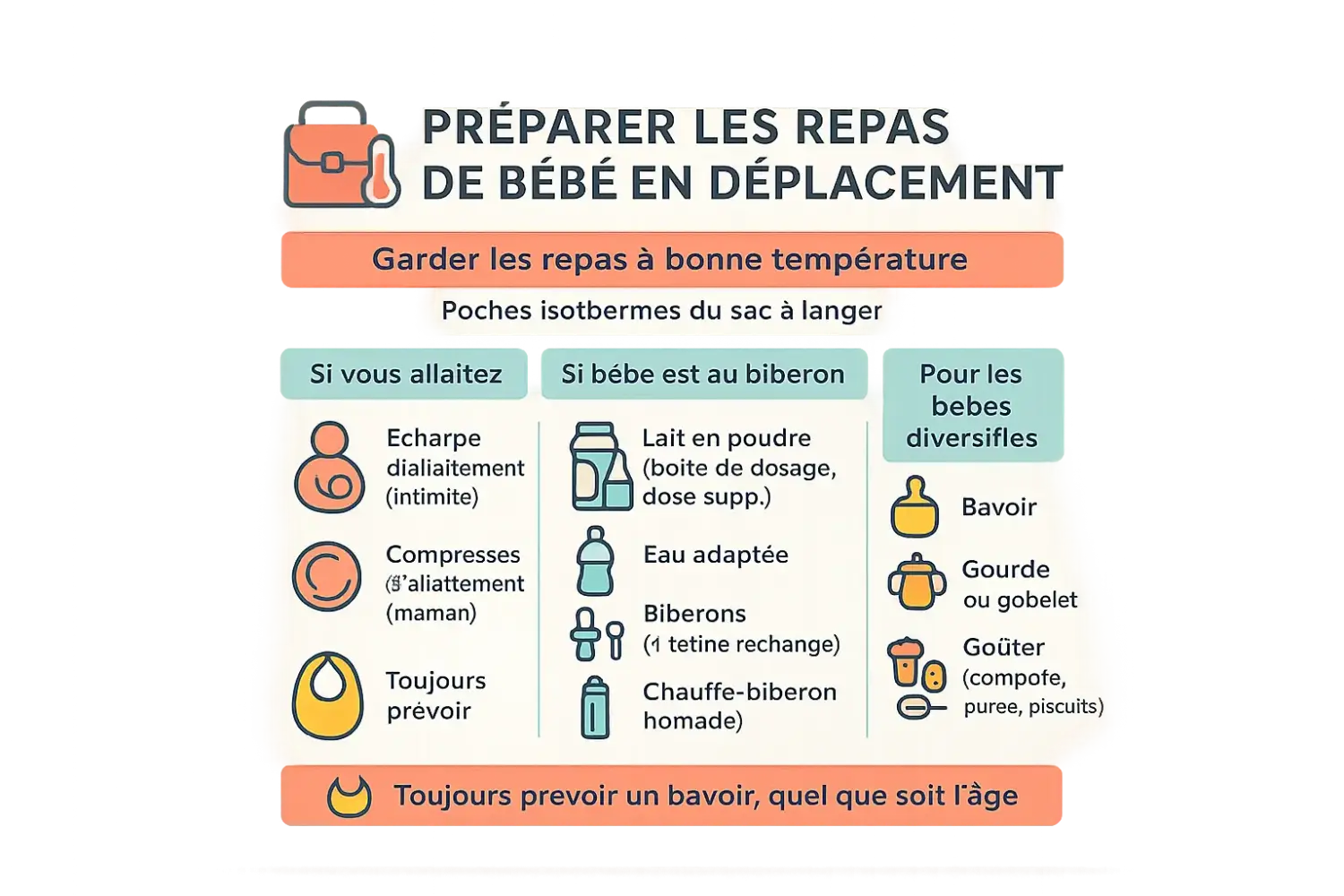 Organisation du sac à langer avec repas de bébé