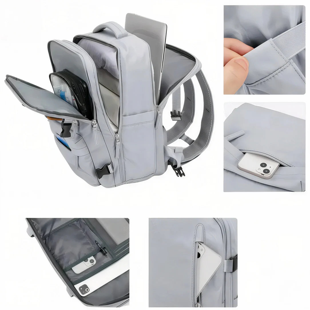 Sac à dos gris pour ordinateur portable 40x20x30 avec compartiments multiples et intérieur rembourré protecteur