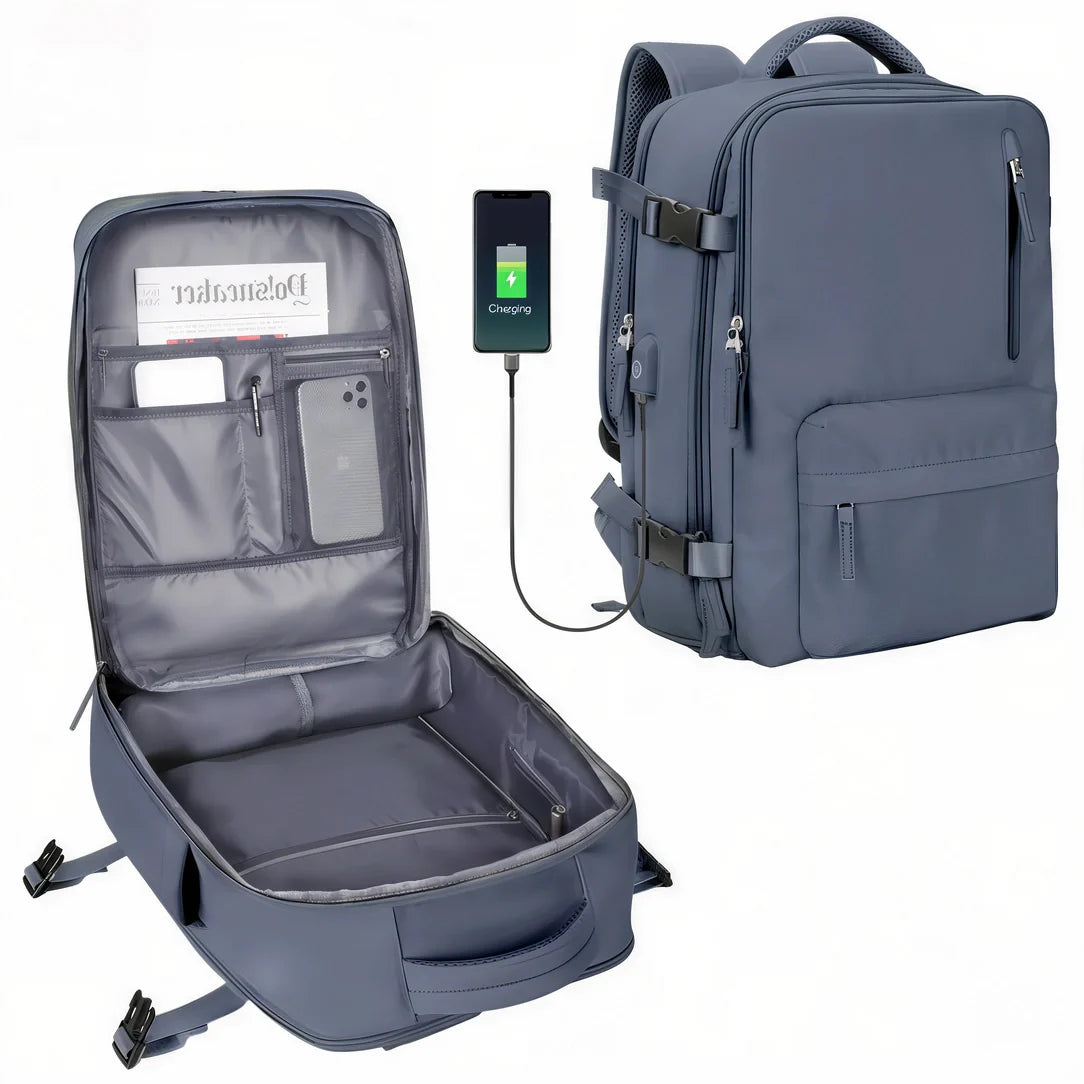 Sac à dos gris 20L avec port USB intégré et intérieur rembourré