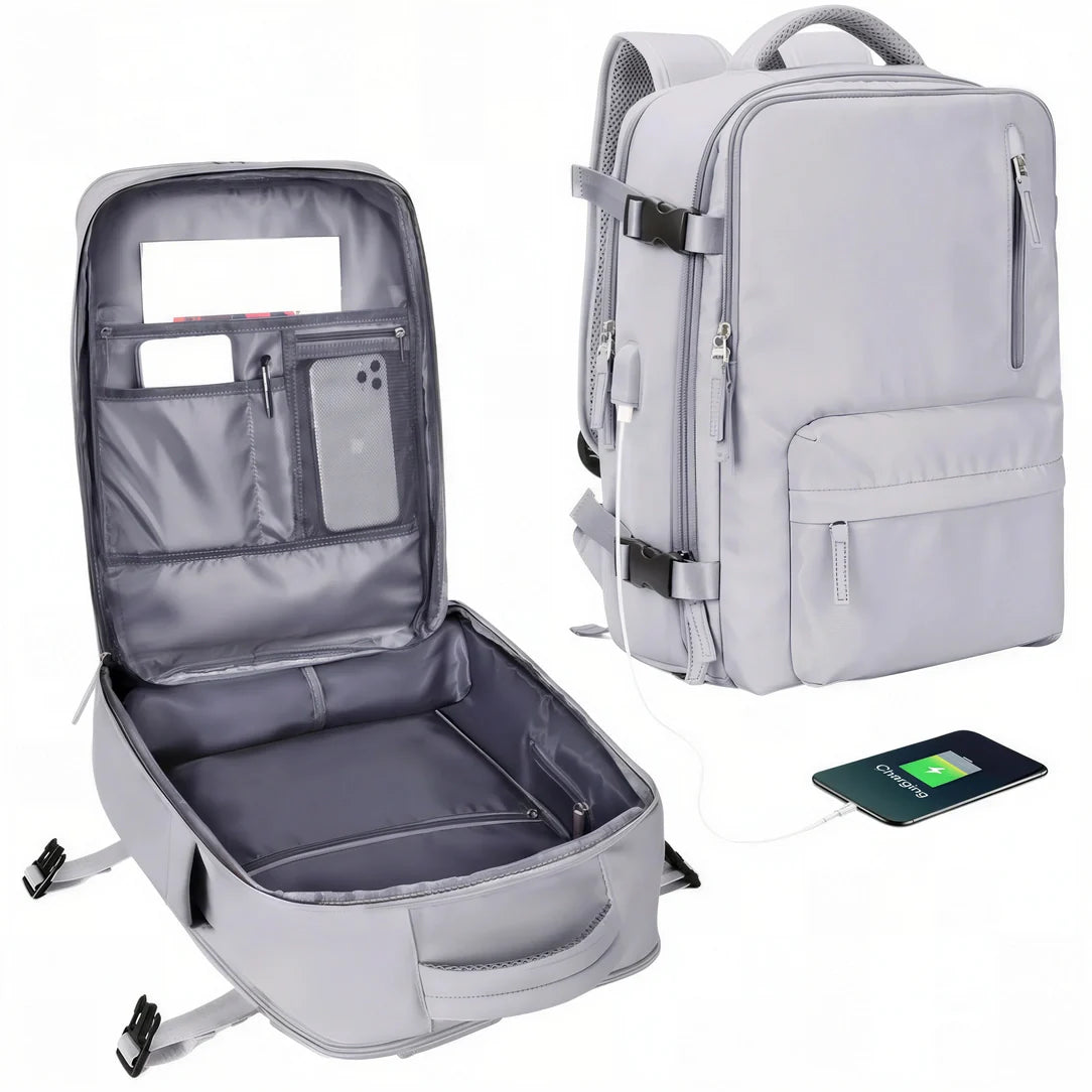 Sac à dos ordinateur argenté 2023 avec port USB et compartiments multiples, Sac 40x20x30