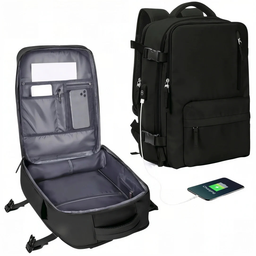Sac 40x20x30 sac à dos ordinateur portable noir avec ports USB et compartiments rembourrés