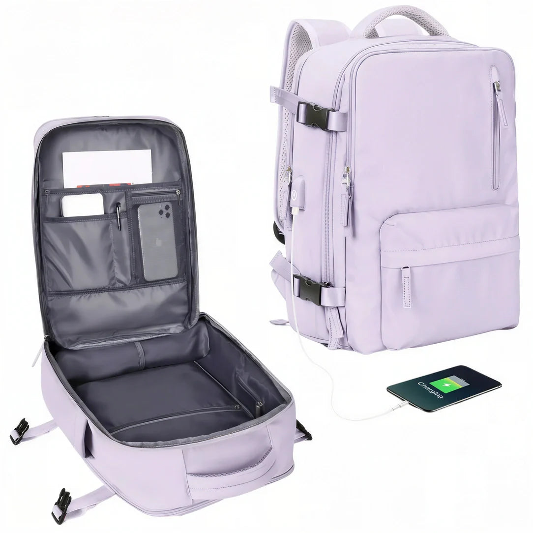 Sac 40x20x30 : sac à dos lavande avec compartiments et port USB