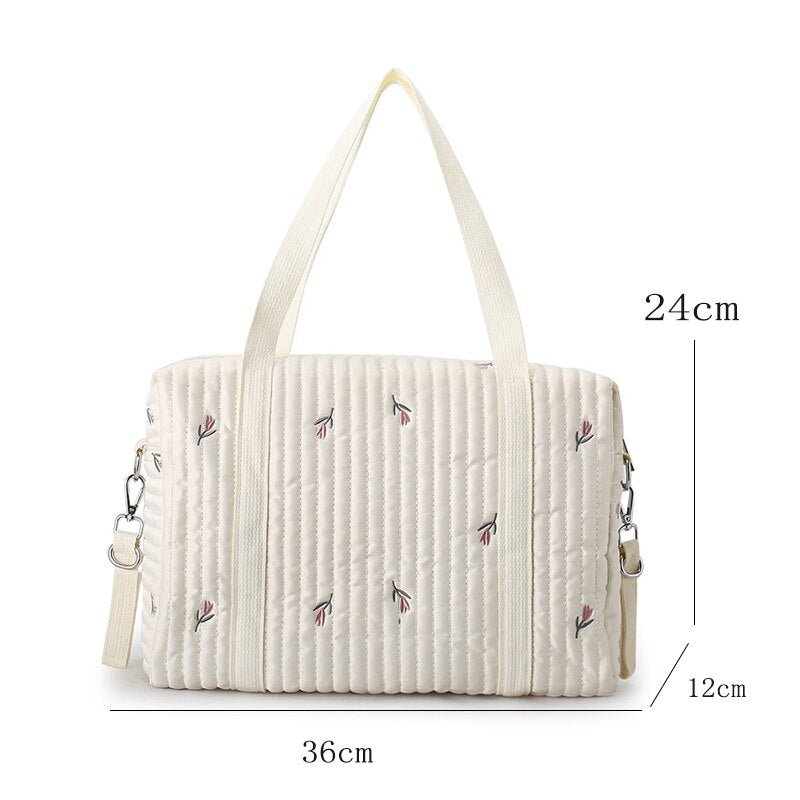 Sac à bandoulière en coton pour bébé avec sac de voyage matelassé blanc cassé et broderie florale