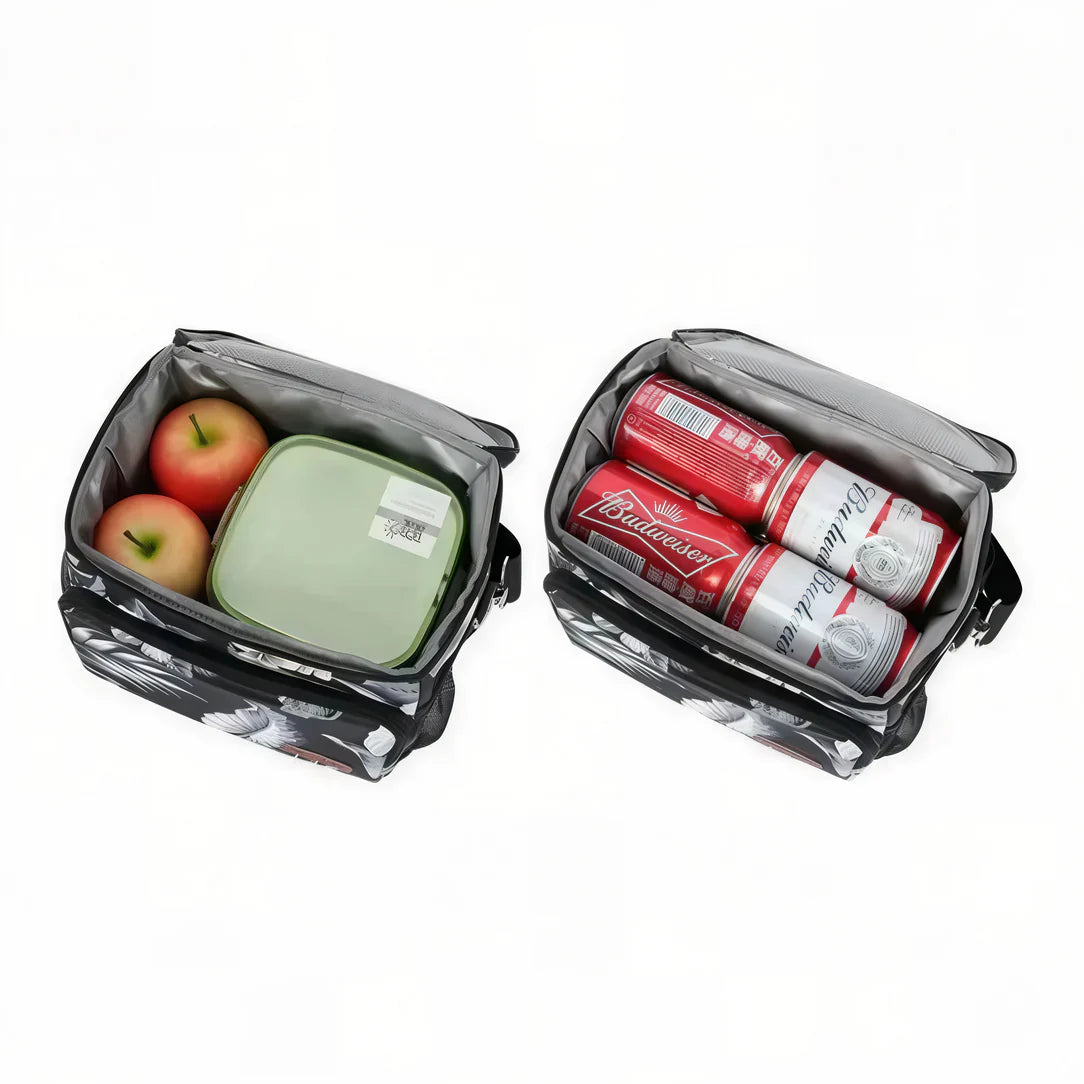 Sac à bandoulière isotherme 10L avec deux sacs lunch isolés, fruits, contenants et boissons