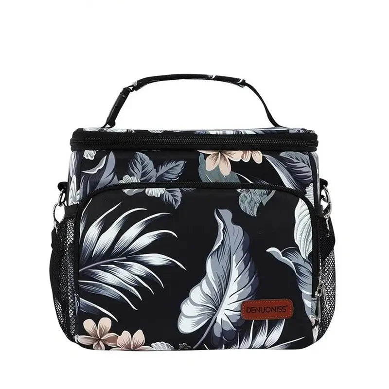 Sac à dos isotherme 15 litres avec sac à déjeuner floral noir, poignée et bandoulière