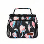 Sac à bandoulière isotherme 10L, sac lunch noir floral rose, bleu, blanc avec poignée