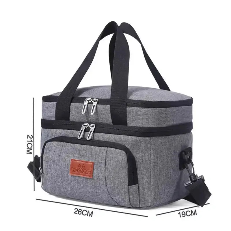Sac à dos isotherme bandoulière gris avec compartiments isolés, poignées noires et bandoulière détachable