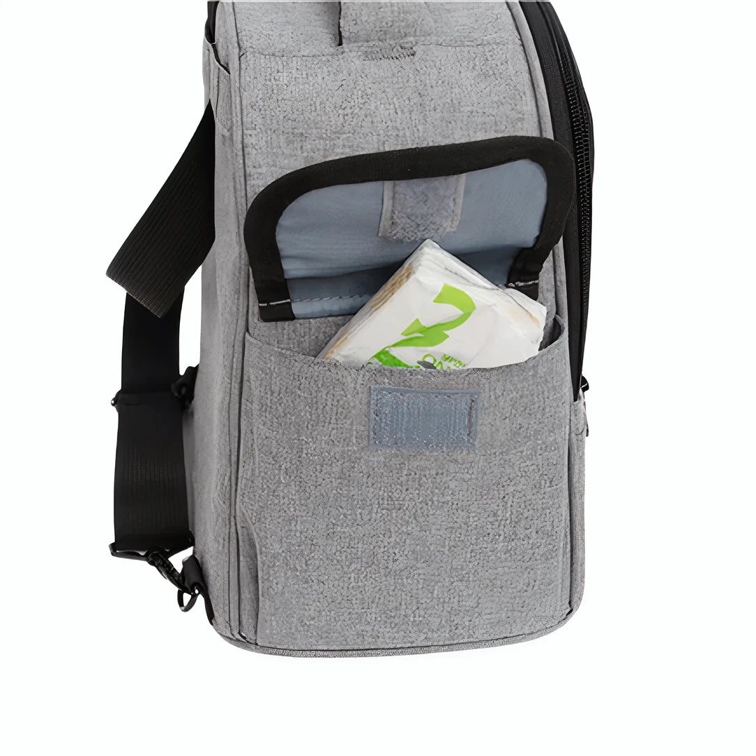 Sac à bandoulière isotherme 5L gris avec poche latérale ouverte et pack de mouchoirs