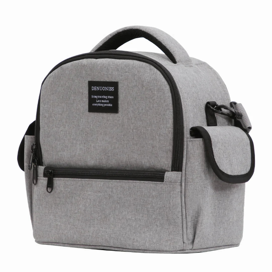 Sac à bandoulière isotherme 5L gris avec poignée, poche zippée et bandoulière détachable