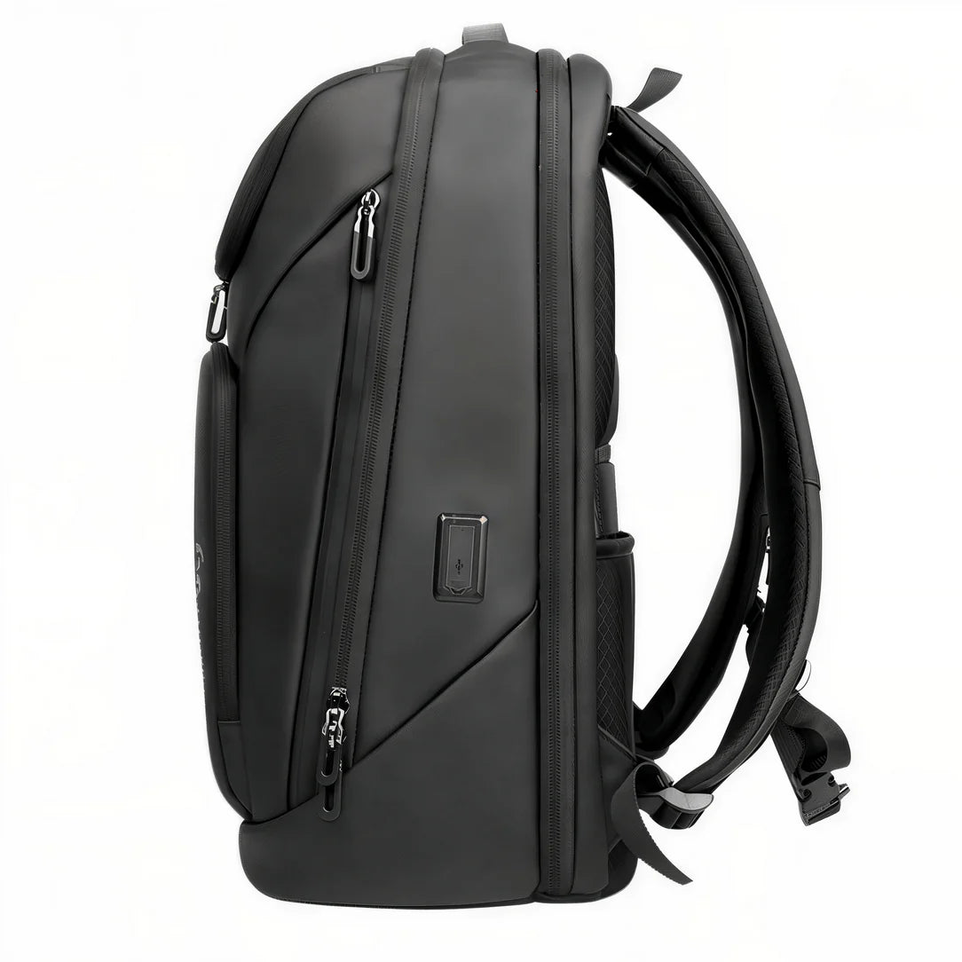 Sac à dos 17 pouces multi-rangements noir résistant à l’eau avec ports USB et bretelles ajustables