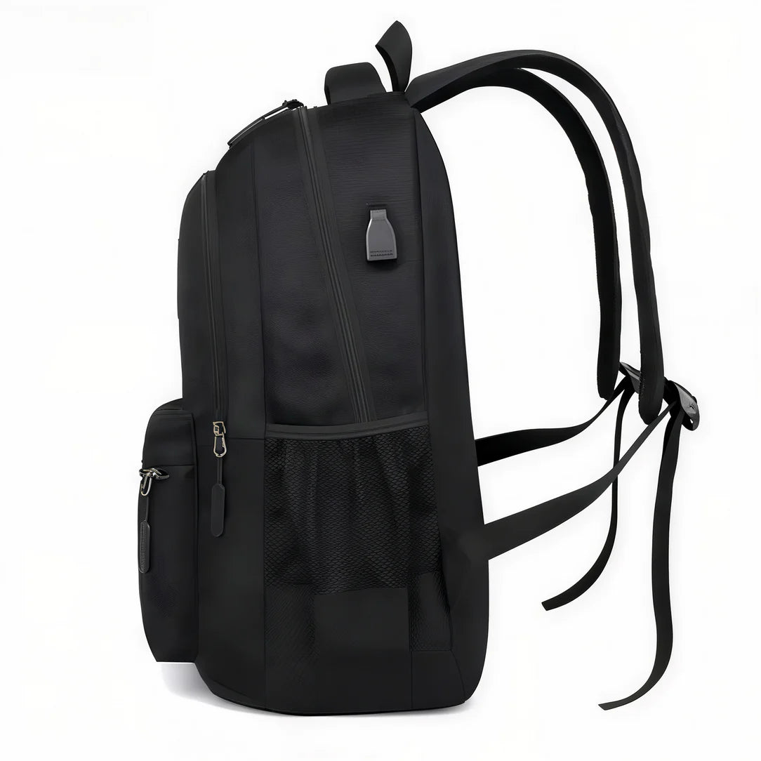 Sac à dos 2 compartiments collège noir avec bretelles, poches zippées et filet latéral