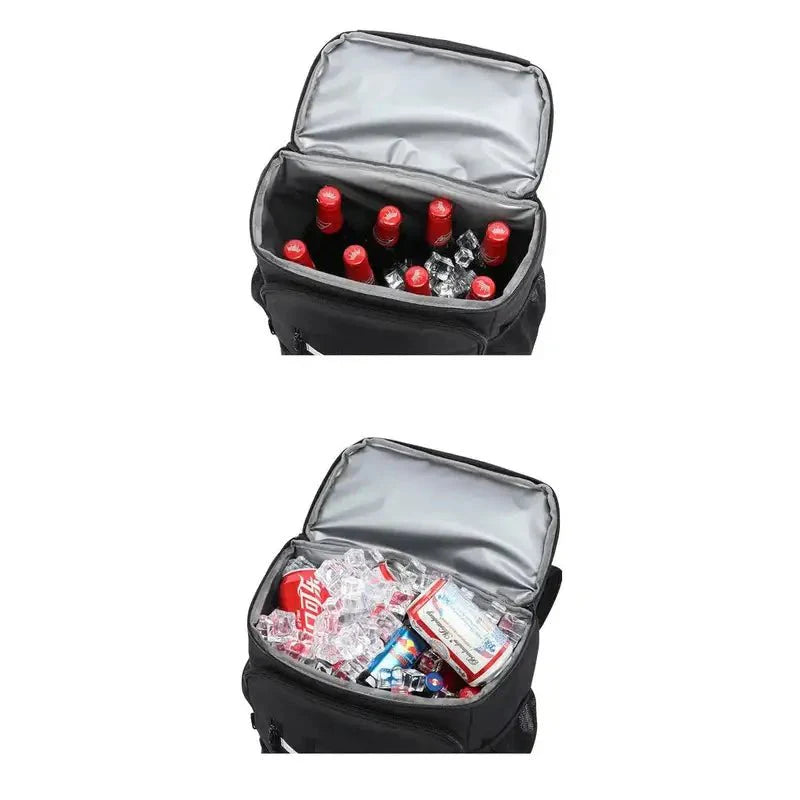 Sac à dos avec compartiment isotherme noir isolé, idéal pour bouteilles, glace et canettes
