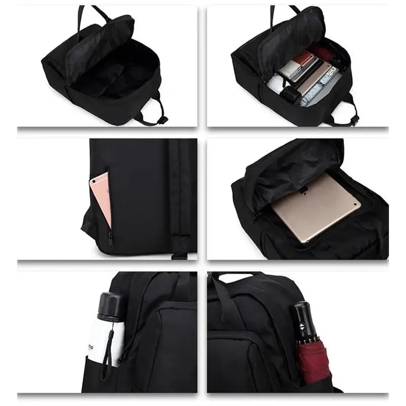 Sac à dos 20l femme noir avec compartiments pour ordinateur, tablette, téléphone, bouteille d’eau et parapluie