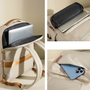 Sac à dos Amber beige avec poche laptop, porte téléphone et accents dorés