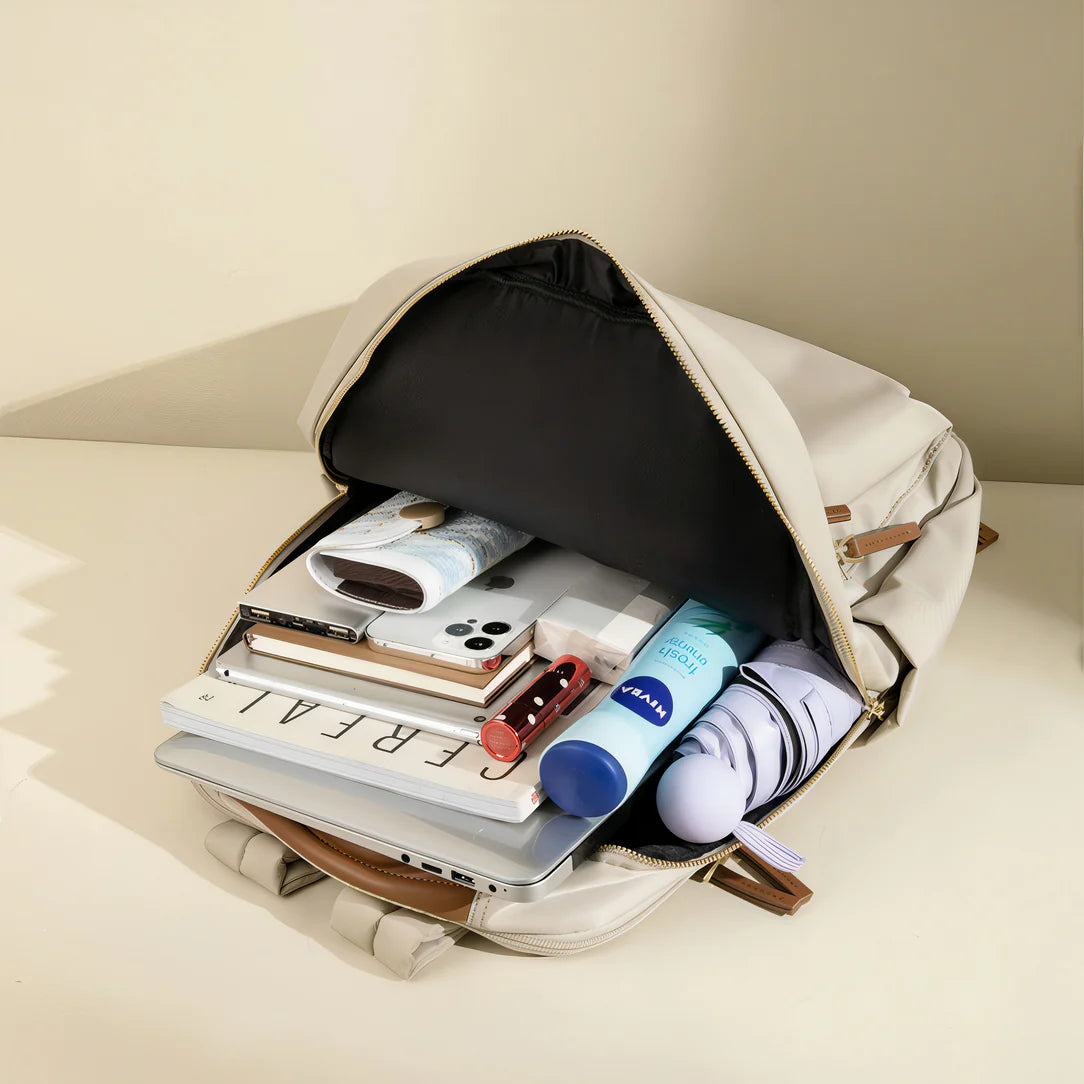 Sac à dos Amber beige avec compartiment pour ordinateur et multiples poches