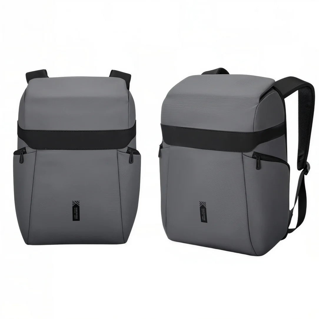Sac à dos antivol moderne Centaurus gris et noir vu de face et de trois-quarts