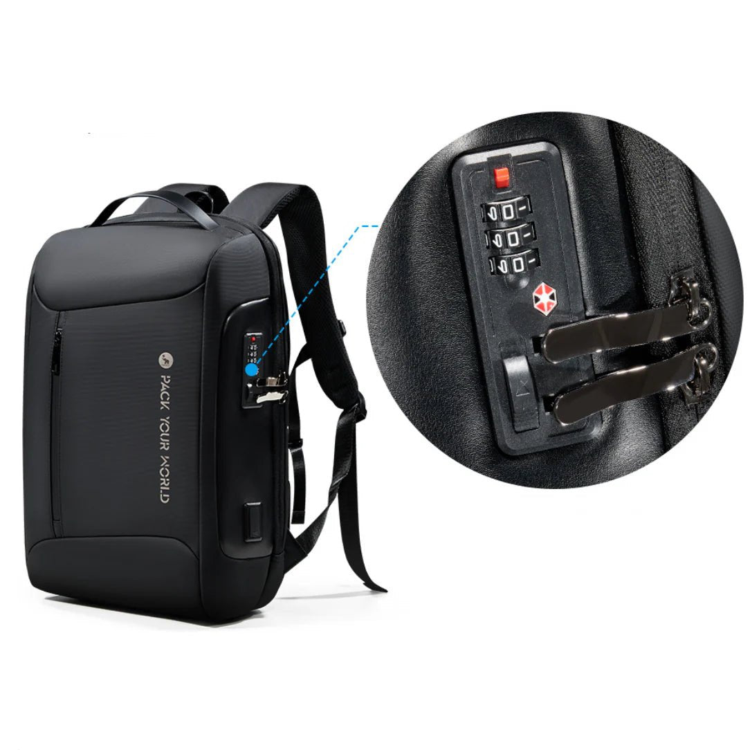 Sac à dos antivol noir avec serrure TSA et port USB externe pour charger appareils