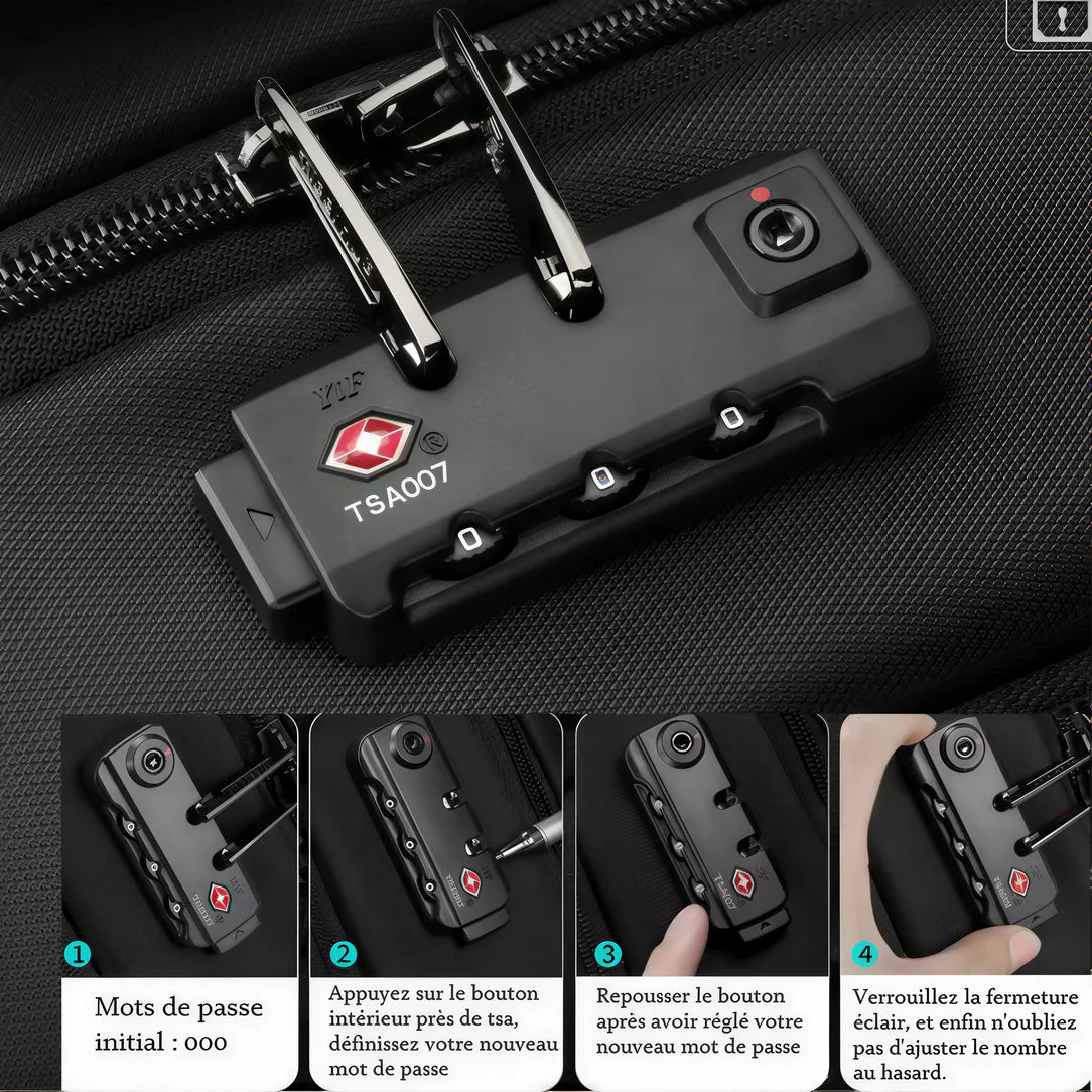 Cadenas TSA noir pour sac à dos Tigernu 15.6 pouces, serrure à combinaison réglable