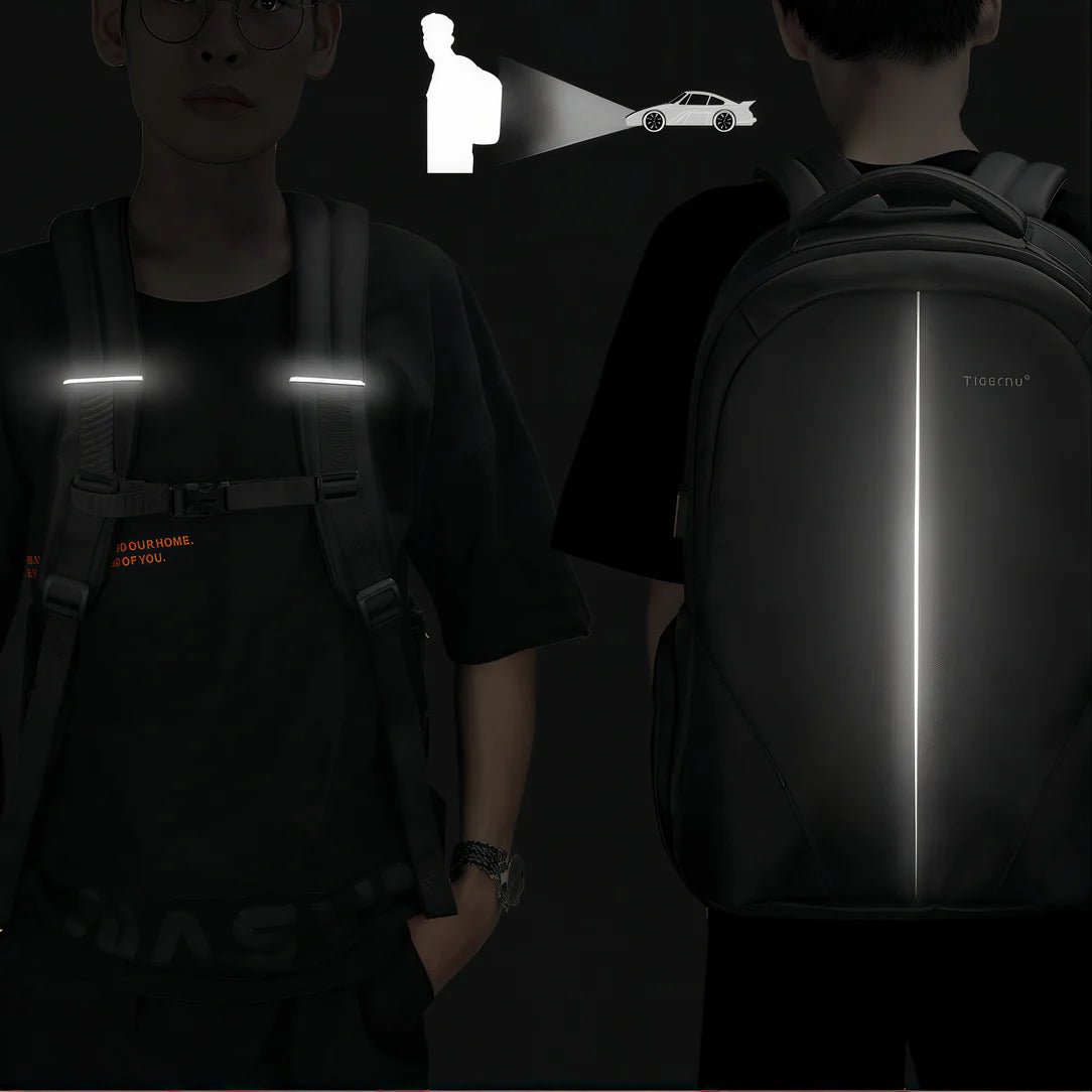 Sac à dos antivol Tigernu avec surface réfléchissante pour meilleure visibilité en faible lumière