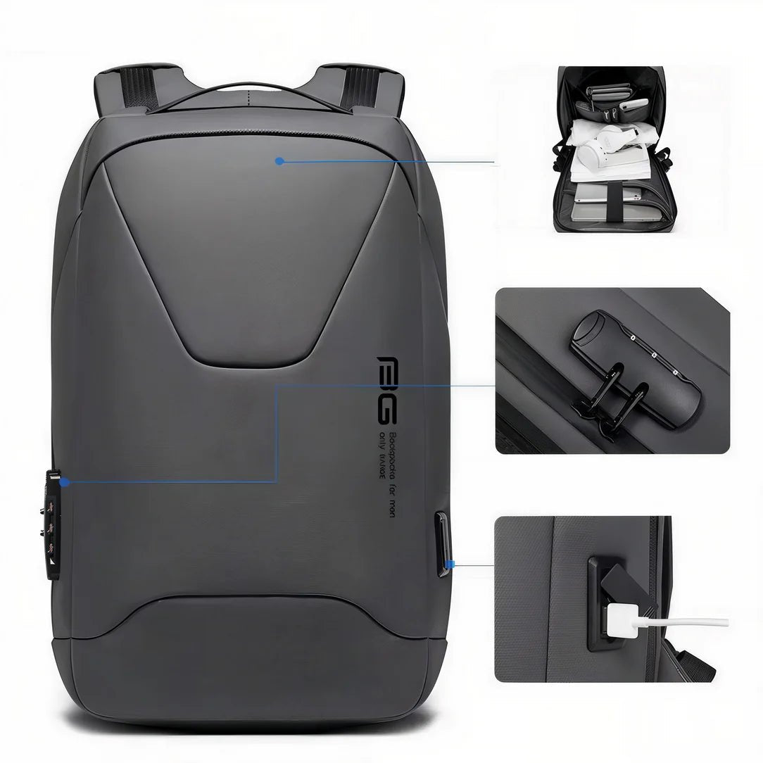 Sac à dos antivol pour ordinateur Bastion I avec port USB et serrure à combinaison