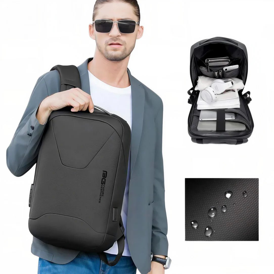 Sac à dos antivol pour ordinateur Bastion I en noir résistant à l’eau avec compartiments tech