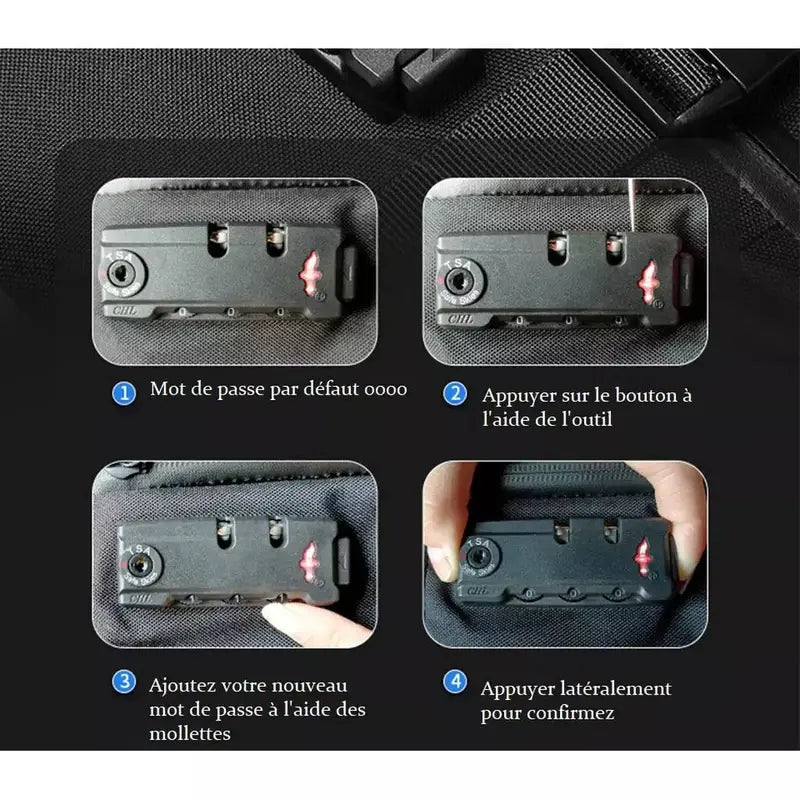 Instructions pour régler la serrure à combinaison TSA sur Sac à dos avion cabine