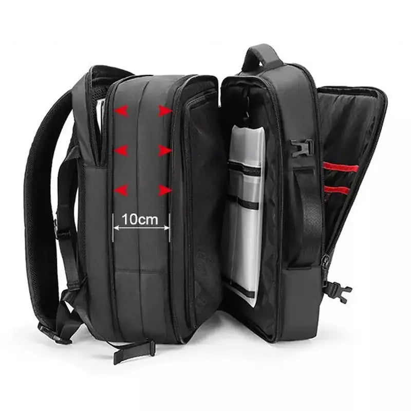 Sac à dos bagage cabine noir extensible avec plusieurs compartiments pour voyager léger