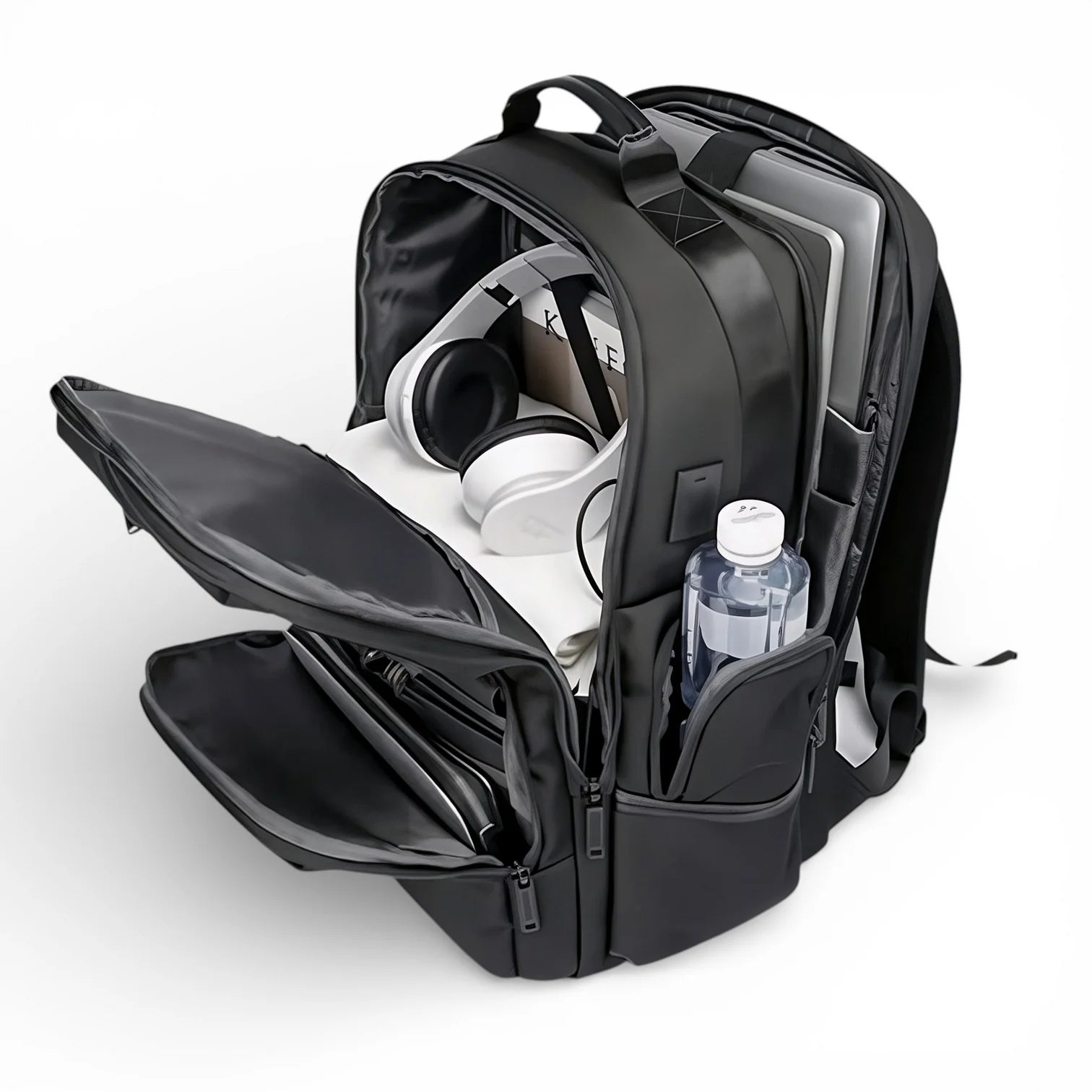 Sac à dos bureau homme Xpac noir nylon avec compartiments et poche bouteille