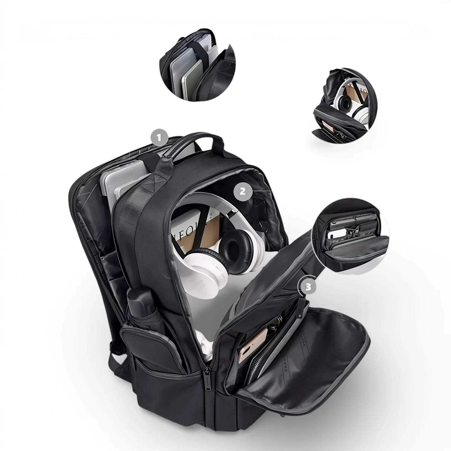 Sac à dos bureau homme Xpac noir avec compartiments et rembourrages tech