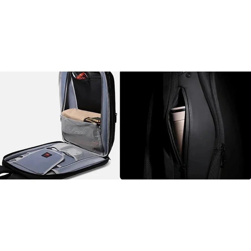 Sac à dos business femme noir avec compartiments pour électronique et poche bouteille