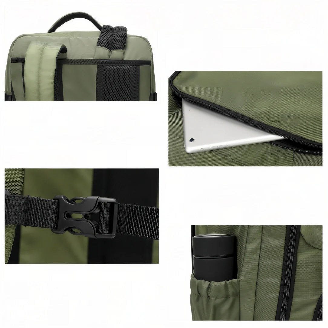 Sac à dos cabine olive 38L, 55x35x20 cm, tissu résistant