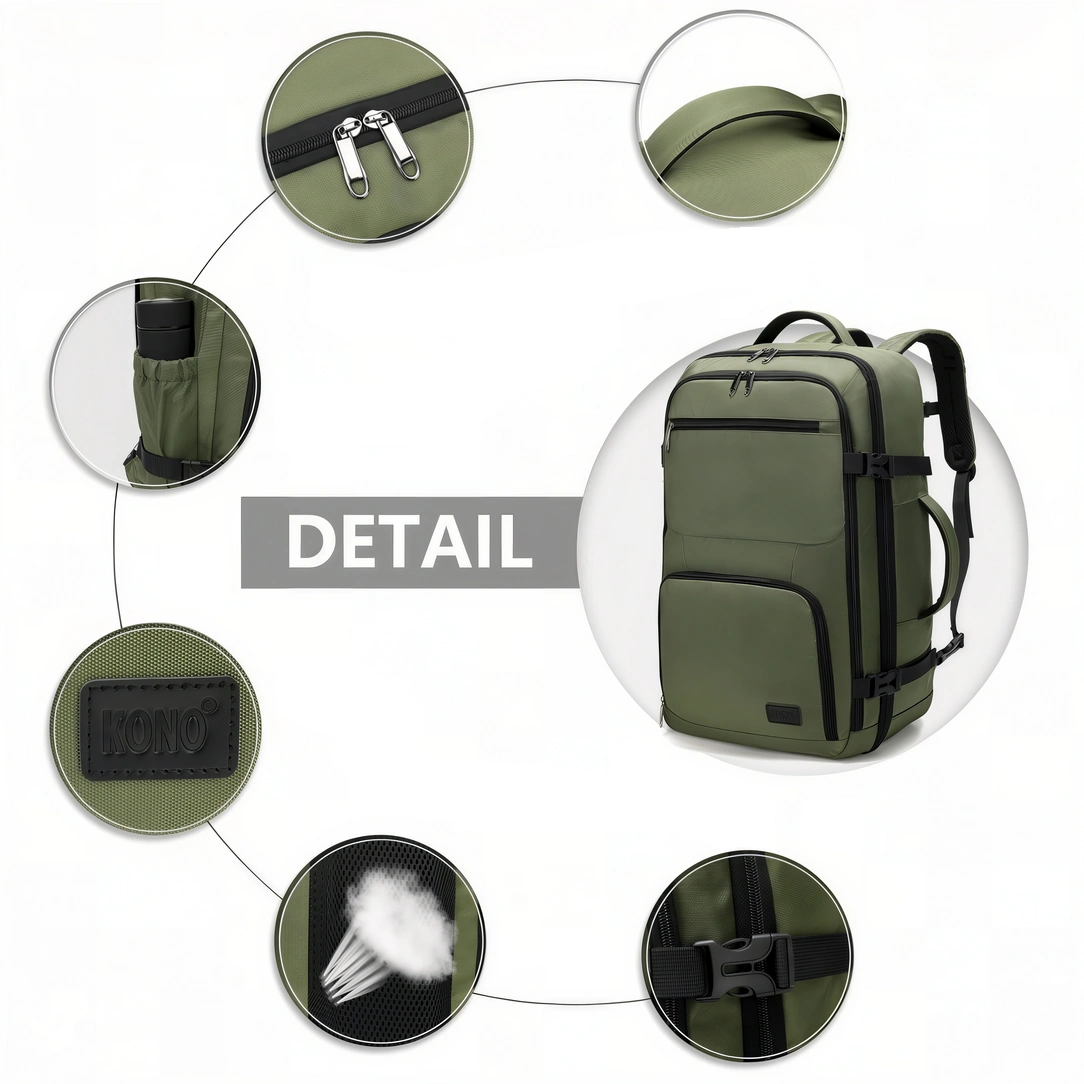 Sac à dos cabine olive 55x35x20 cm 38L avec accents noirs