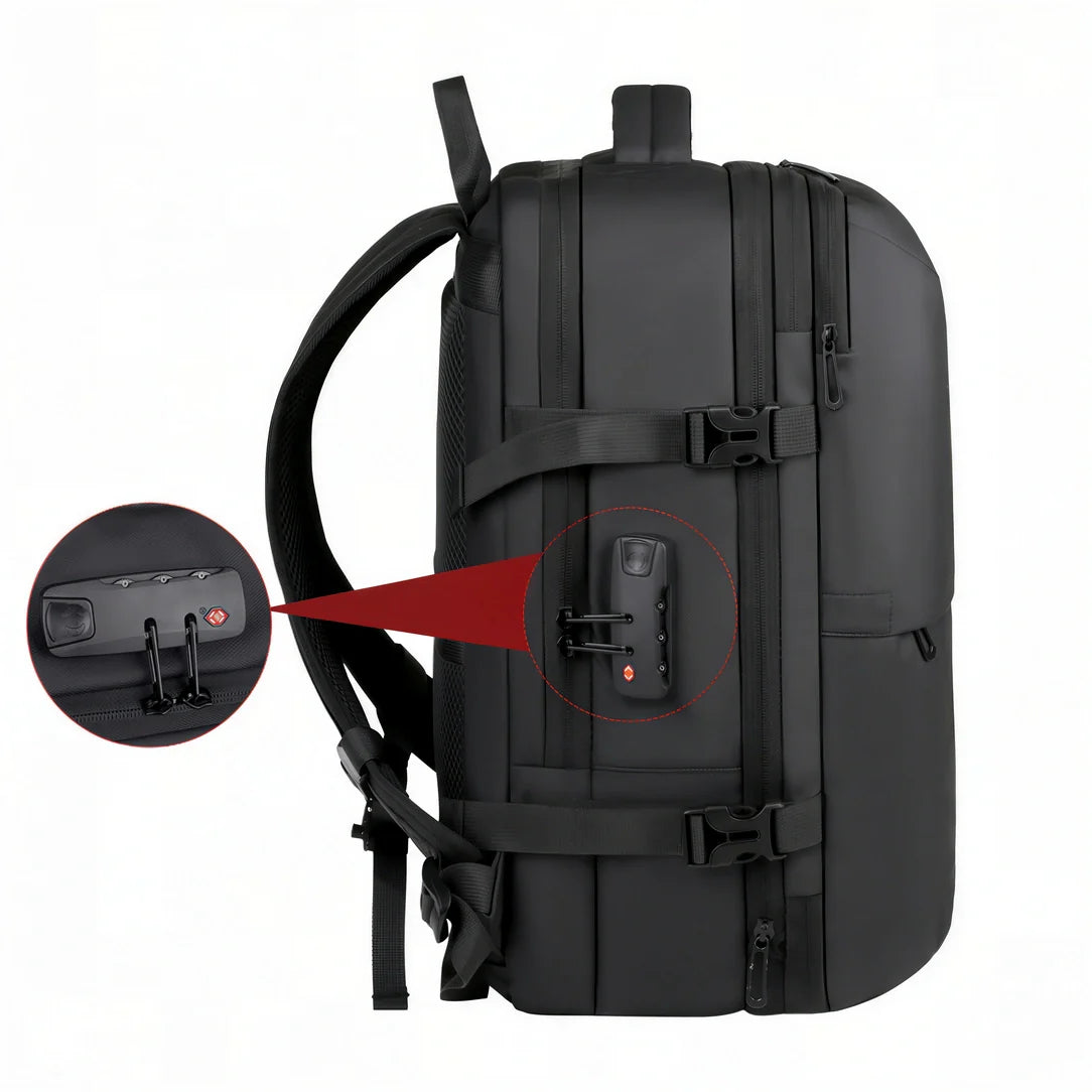 Sac à dos cabine antivol TSA noir avec sangles réglables et multiples compartiments