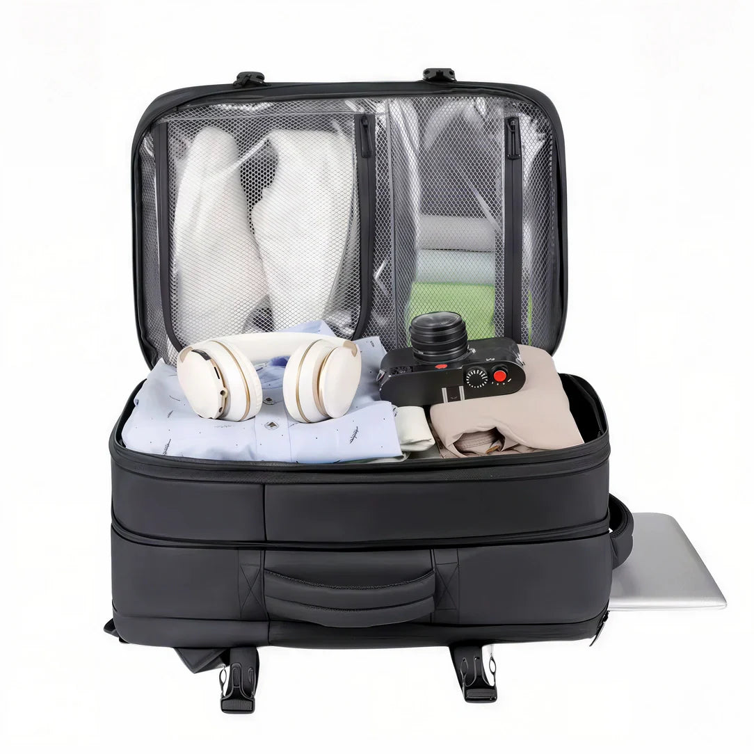 Sac à dos cabine antivol TSA multi-compartiments noir avec poches mesh et intérieur rembourré