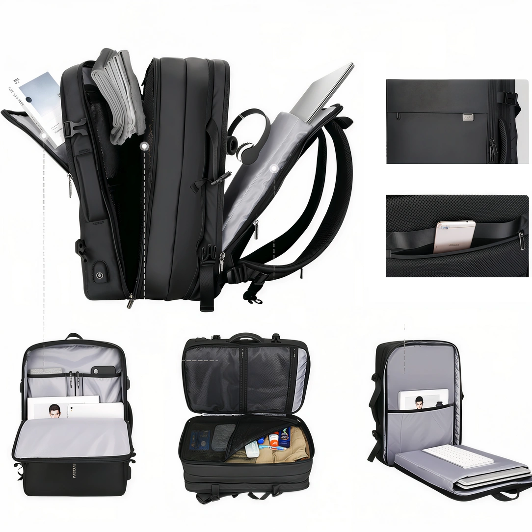 Sac à dos cabine avion noir 55x35x25 avec compartiments et rembourrage protecteur