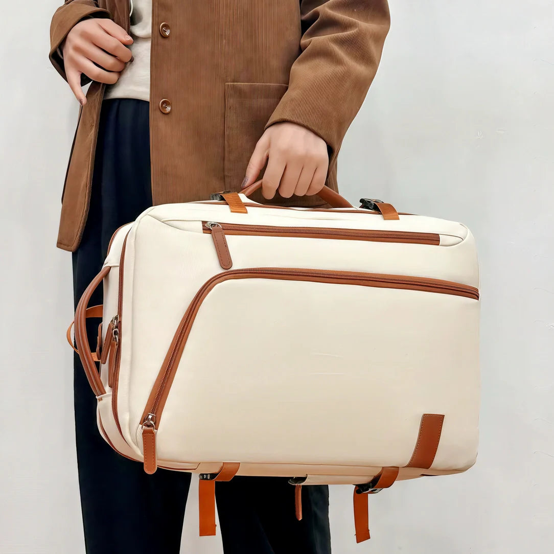 Sac à dos cabine Skyliner en crème avec accents cuir marron